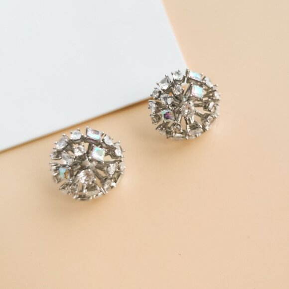 Kate Spade Beaming Bright Collection. Silver Clear Crystal Stud Earrings - Picture 3 of 4